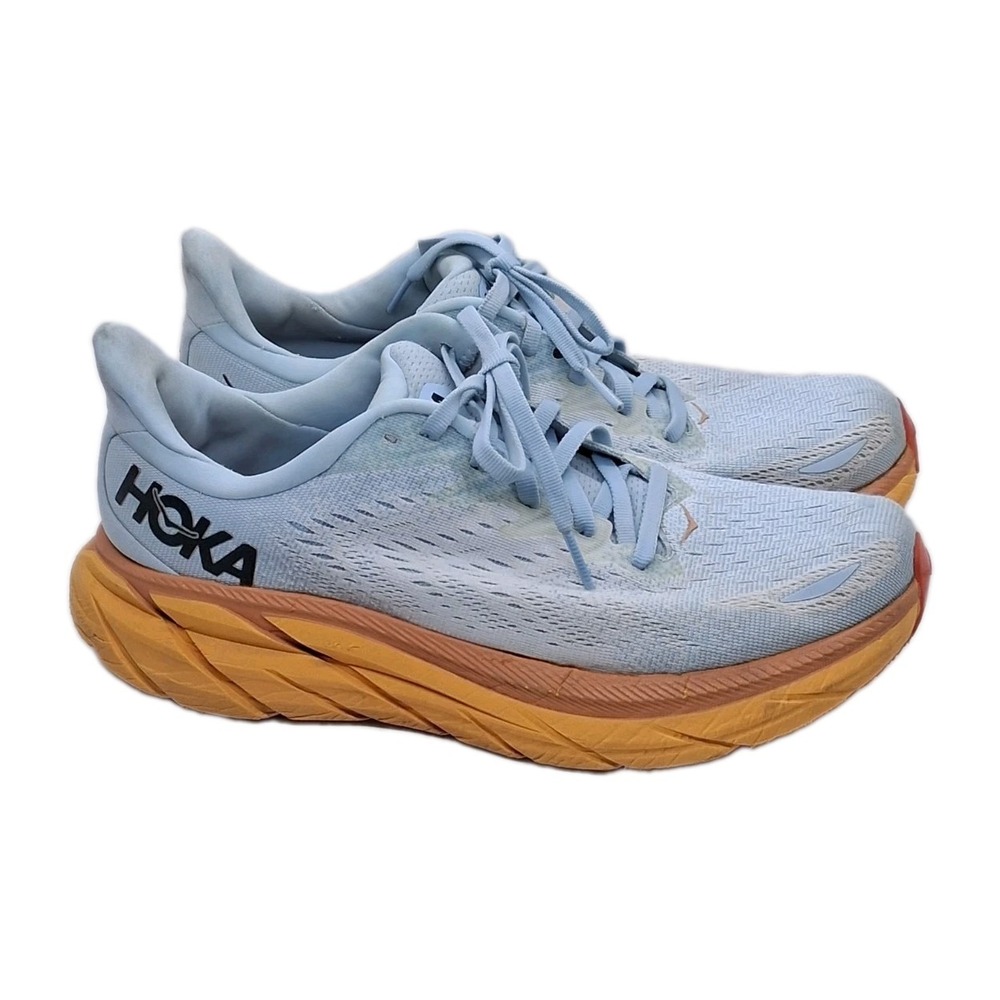Hoka One One Clifton 8 Women's Size 8.5 D Wide Blue Yellow Summer Song Ice Flow